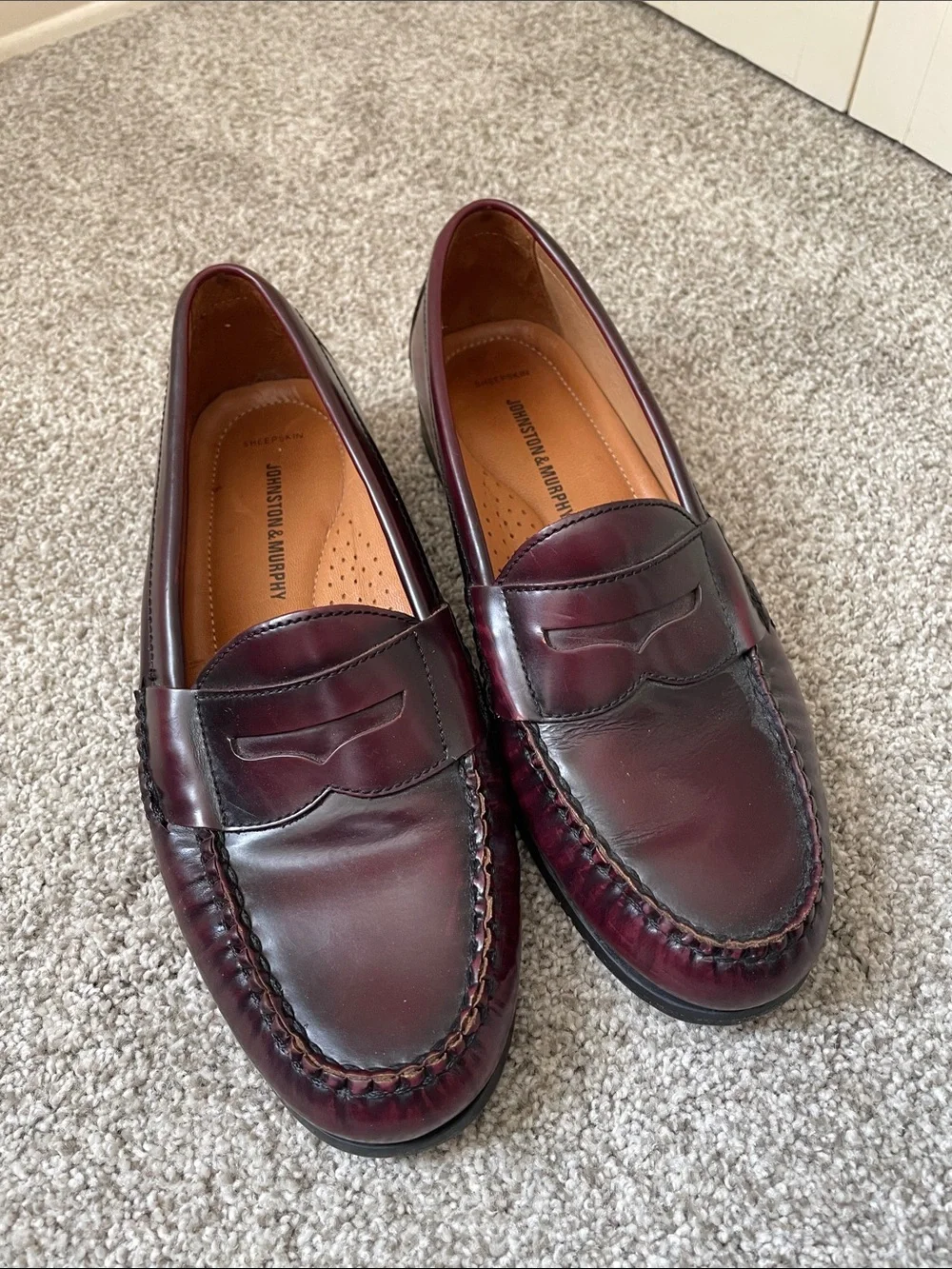 Johnston & Murphy Men’s Burgundy Leather Penny Loafers Sz 7.5 slip on